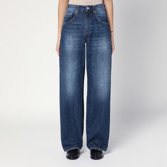 Department 5 Women's Wide-Leg Pop Blue Jeans With Washed Effect - Picture 1 of 2